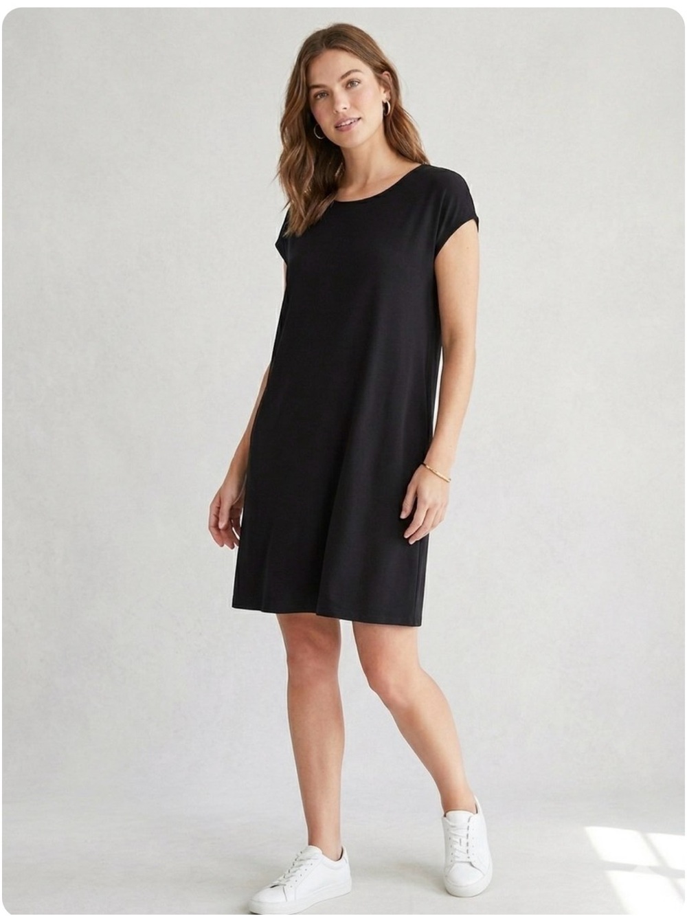 Halogen Black Cap-Sleeve Shift Dress